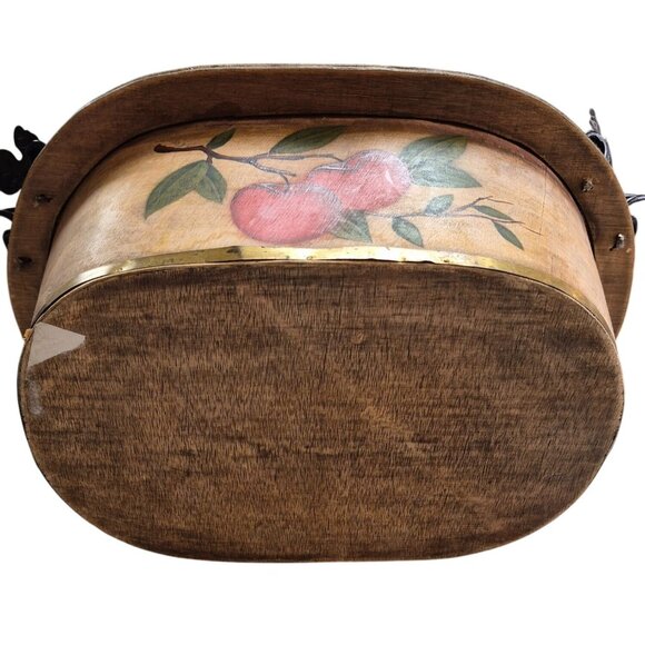 Rustic Hand Painted Bowl Bent Wood Oval Basket with Handles - Picture 8 of 8